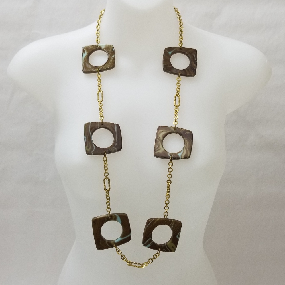 Aqua Brown Necklace in Goldtone